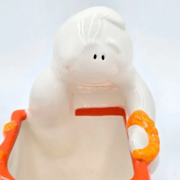 Vintage American Greetings Ghost "Trick Or Treat" Ceramic Candle Votive Holder - Picture 3 of 12